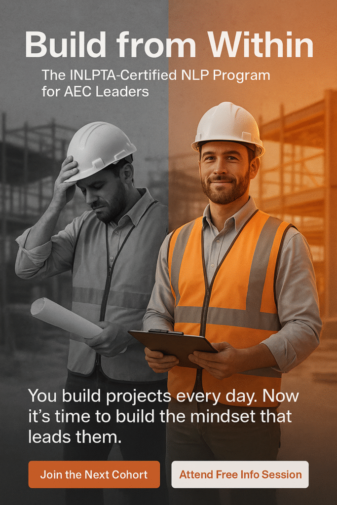 Construction engineer transforming from stress to calm leadership. Me3margi INLPTA-Certified NLP Program visual