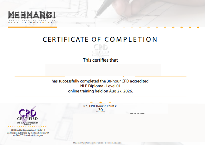 Sample Me3margi CPD certificate